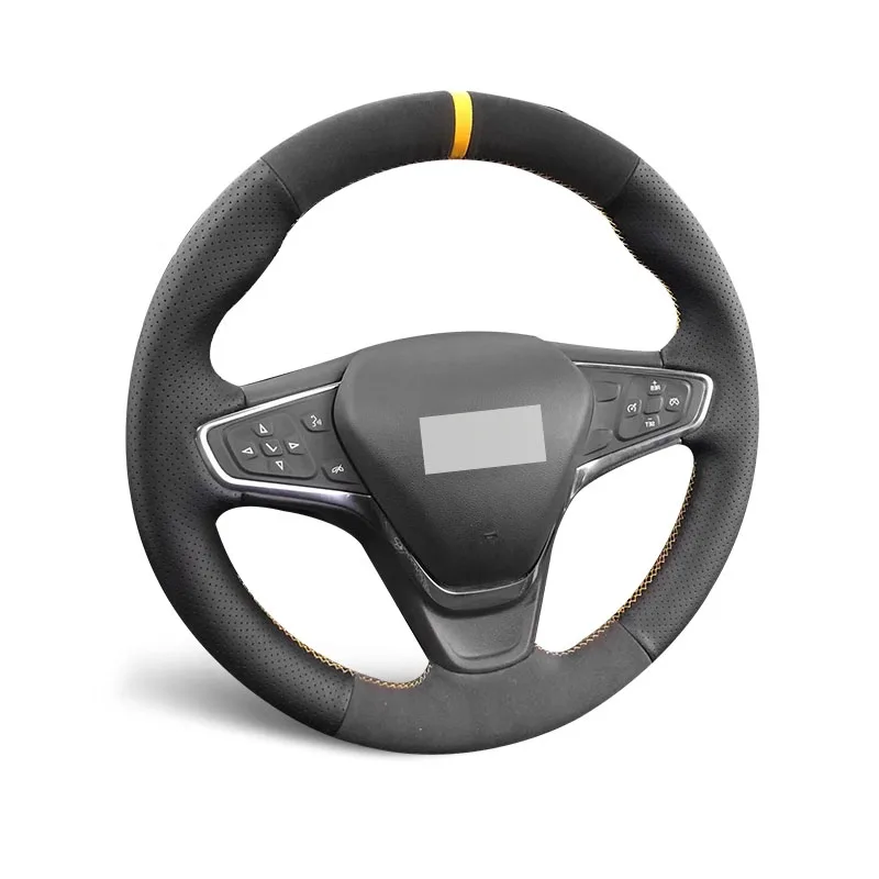 Genuine Leather Suede Steering Wheel Cover Yellow Thread Car Accessories Specifically for Chevrolet Malibu Equinox BOLT-EV VOLT