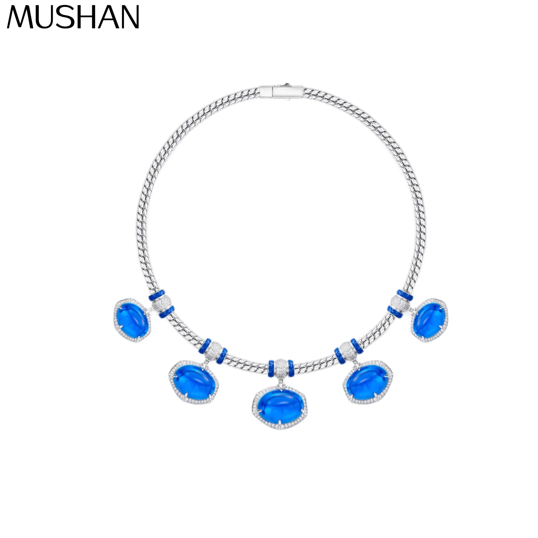 

MS Luxury Jewelry Blue And Purple 925 Silver Round Chain With Blue Enamel High End Women'S Formal Dress Collar Chain