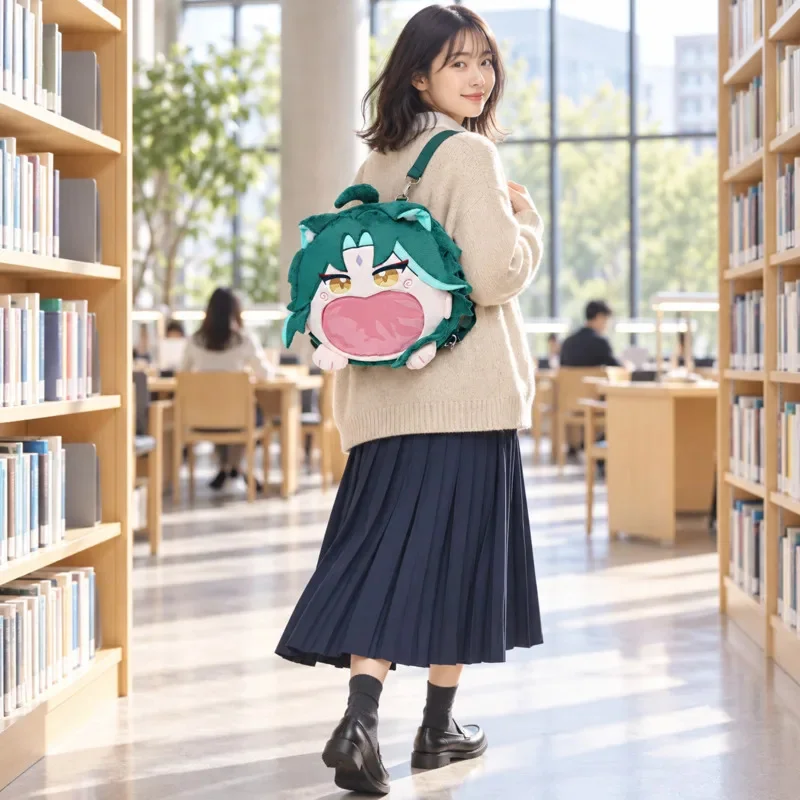 Genshin Impact Xiao Plush Backpack Anime Character Ita Bag Crossbody Shoulder Storage Bag Cute Liyue Yaksha Collectible Fan Gift