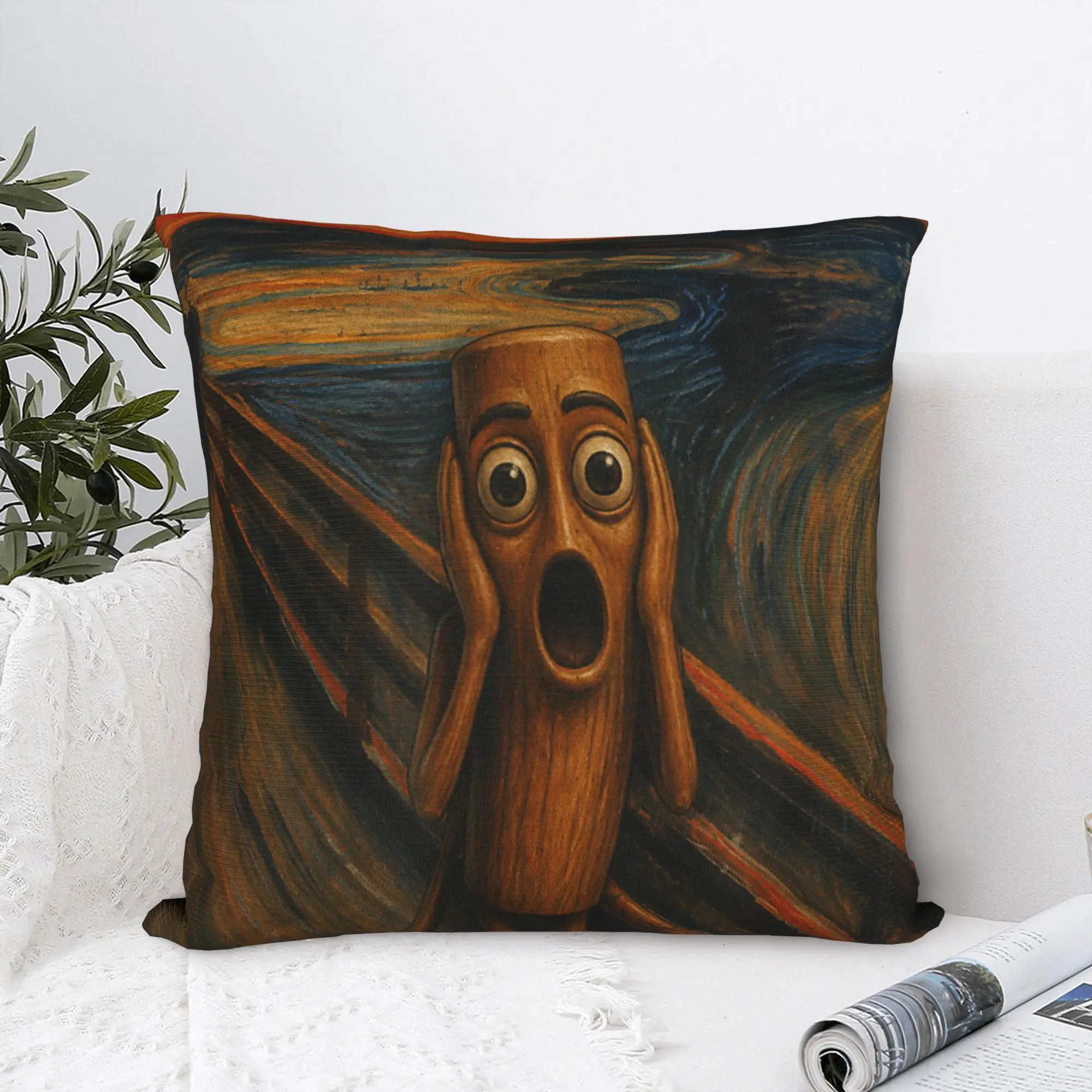 Tung Tung Tung Sahur The Scream Munch Parody Funny Meme Dank Pillow Cover Soft Cushion Cover Pillow Case For Living Room Sofa