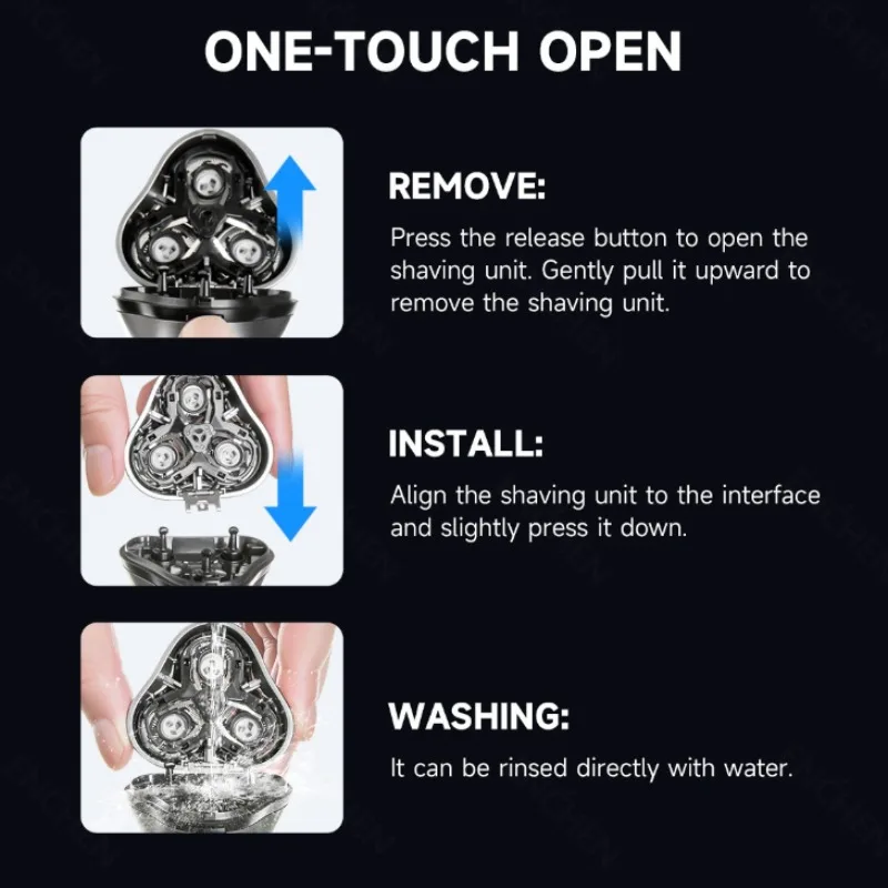 Elektryczna golarka obrotowa dla mężczyzn z ostrzami 3D, golarka elektryczna z możliwością mycia, ładowana przez USB-C, trymer do brody, prezent