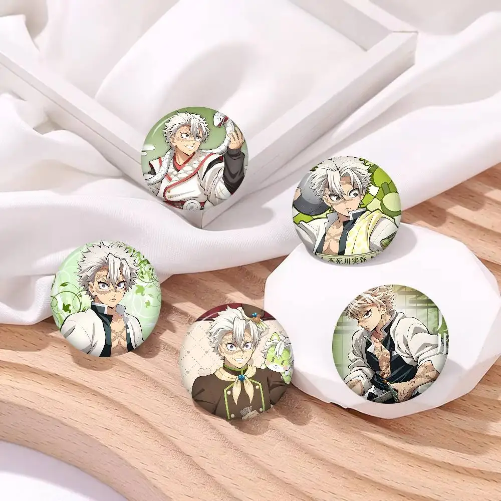 Cartoon Sanemi Shinazugawa Creative Pins Funny Round Snap-in Brooch Badge Backpack Hat Accessories Jewelry Gifts for Friend