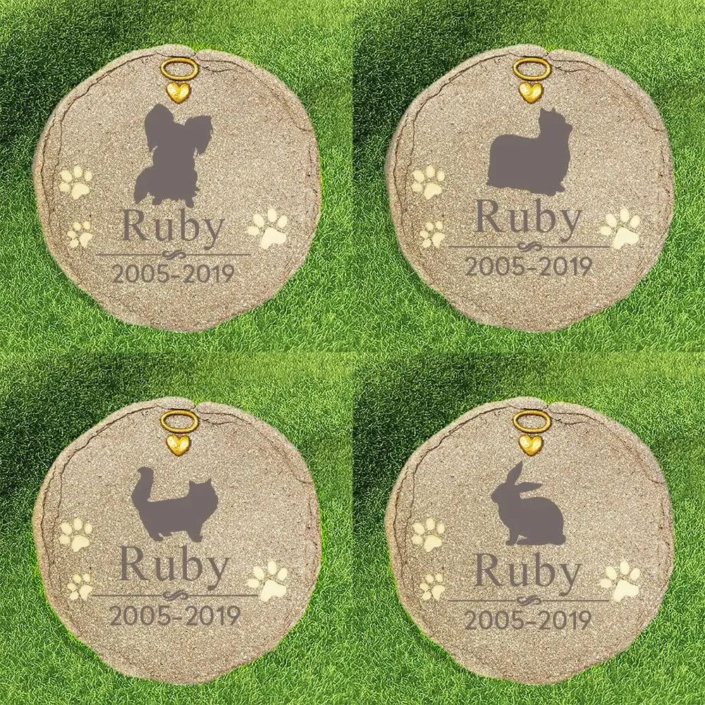 

Round Pet Memorial Stone Personalized Pet Grave Marker for Outdoor, Resin Dog Tombstone Cat Headstone Handmade Sympathy Gift