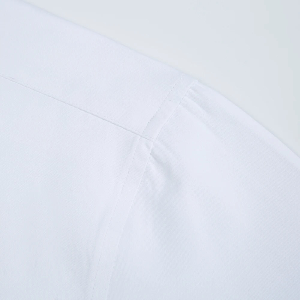 흰색 단색 남성용 긴 소매 드레스 셔츠, 클래식 스프레드 칼라 레귤러 핏 연중 전문 오피스 비즈니스웨어
