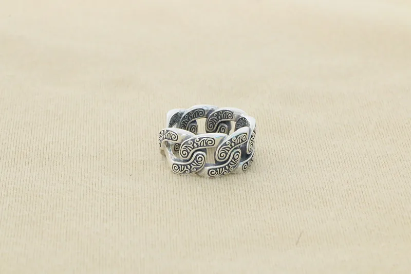 Vine Grass Pattern Ring S925 sterling silver trendy man with a casual and free spirited hip-hop trend, punk single index finger