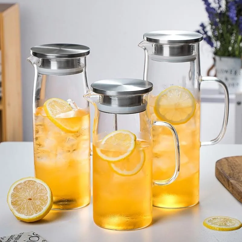 

High Borosilicate Glass Pitcher Large Capacity Cold Water Jug for Office/IceTea/JuiceTransparent Beverage Dispenser for Home Use
