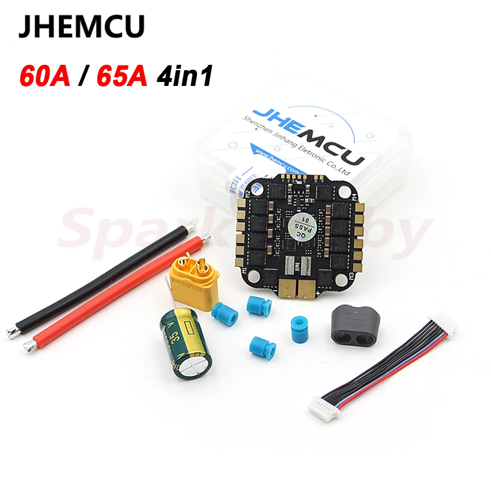 JHEMCU RuiBet 60A  65A 4in1 BLHELI_S ESC 3-6S Lipo Dshot600 Built - in tvs tube Pole 30.5x30.5mm For FPV Freestyle Drones DIY