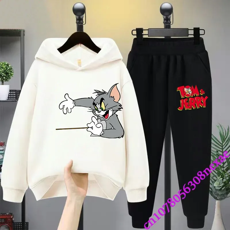 2024 New Disney Tom And Jerry Children's Set Spring And Autumn Cartoon Anime Boys And Girls Print Sports Top And Pants 2-piece