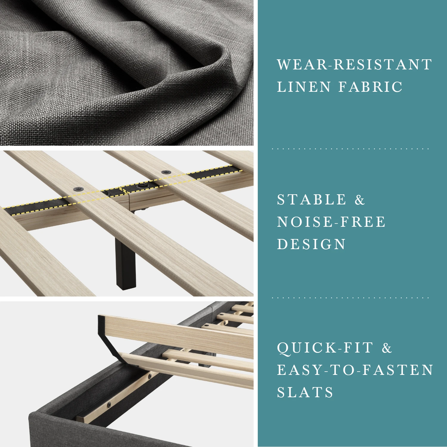 إطار سرير منجد من HOOMIC مع لوح رأسي قابل للتعديل، نسيج كتان ناعم، هيكل داعم قوي، خالي من الضوضاء #4