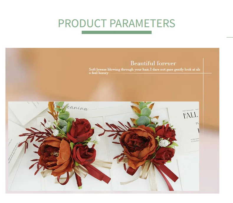 Karamell Wein rot künstliche Blume Business Feier Gast Bouton niere Blumen Handgelenk Corsage Hochzeit Accessoires – Detail 9