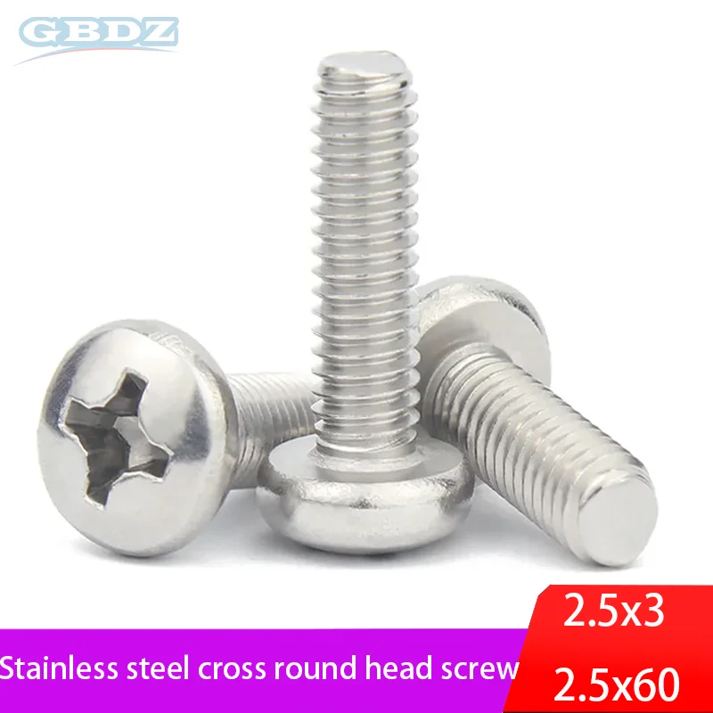 

304 Stainless Steel Cross Round Head Screw M2.5 High-Strength Anti Rust Furniture Installation Screw 20/50/100/200 Pieces Set