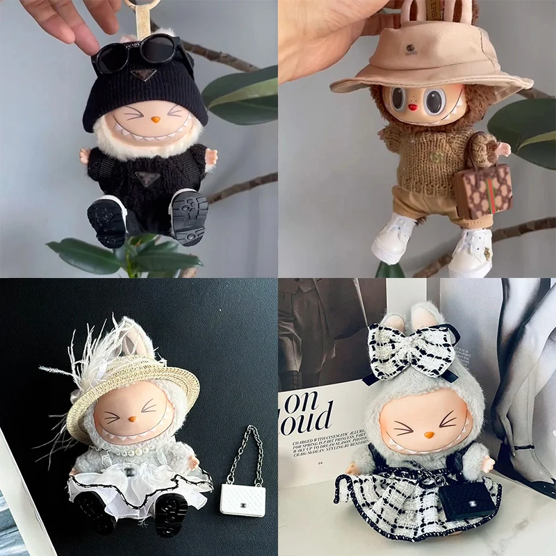 Labubu Doll Clothing Customization V1/V2 Luxury Printed Hats Gorgeous Dresses Accessories Dollless Labubu Cute Clothing