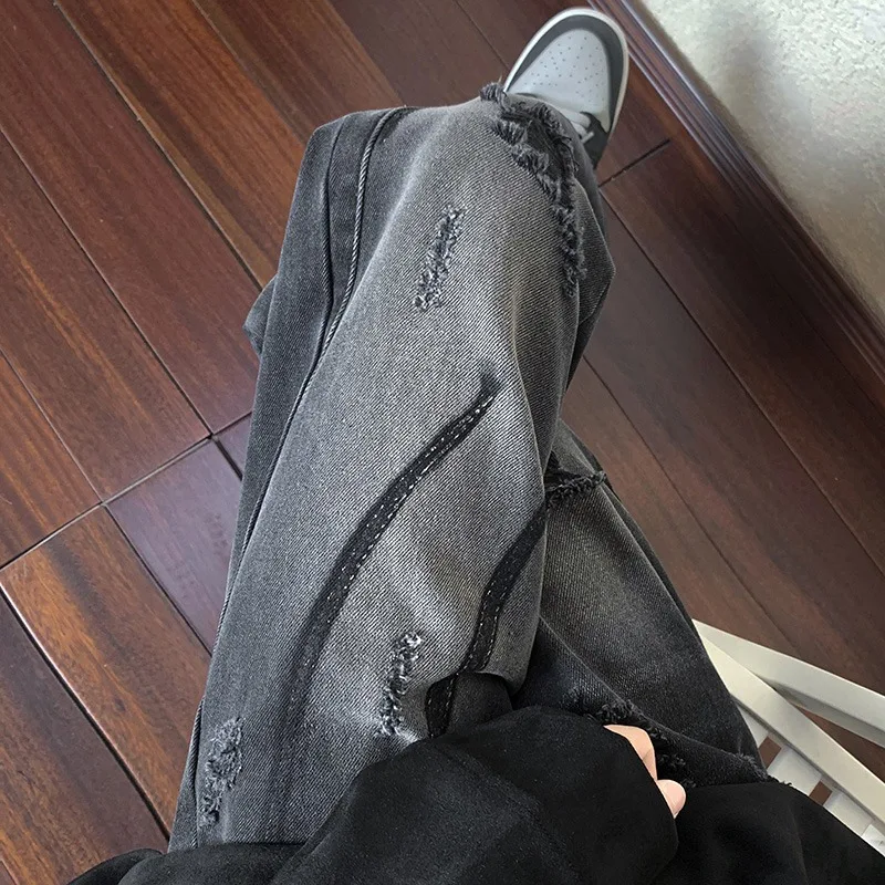 

plus Size 300 Pounds Vintage Washed Straight Leg Men's Jeans Trendy American Style Casual Long Pants Youth Summer Fashion