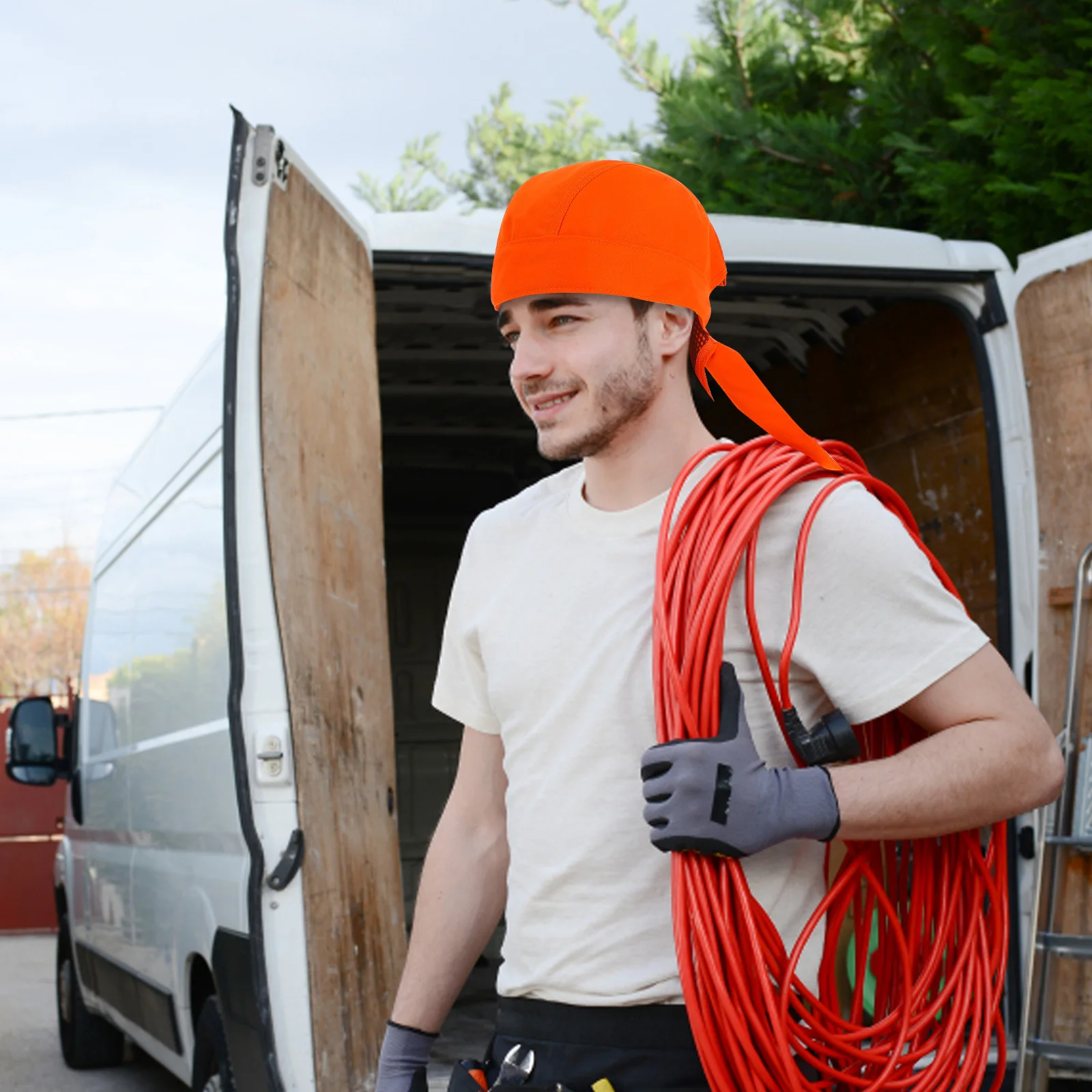 

Orange Adjustable Welding Cap Thickened Cotton Flame Resistant Welder Bandana Head Wrap Dustproof Cooking Kitchen Work