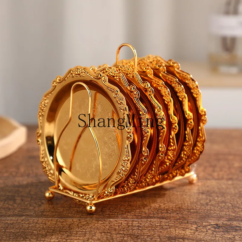 

XH pattern bright gold cup and saucer, light luxury small plate cup holder, hotel living room decorative teacup small saucer