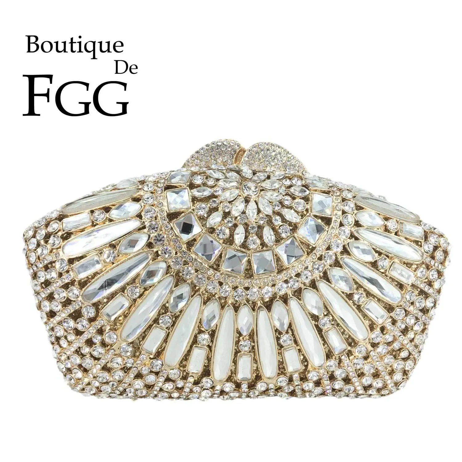 

Boutique De FGG Elegant Necklace Shape Women Crystal Clutch Evening Bags Wedding Bridal Rhinestone Handbag Party Dinner Purse