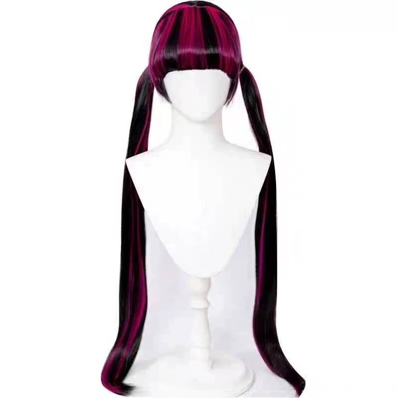 أنيمي الوحش Draculaura شعر مستعار تأثيري طويل مستقيم أسود وردي وردي الشعر مقاومة للحرارة شعر مستعار اصطناعي حفلة الهالوين الدعامة
