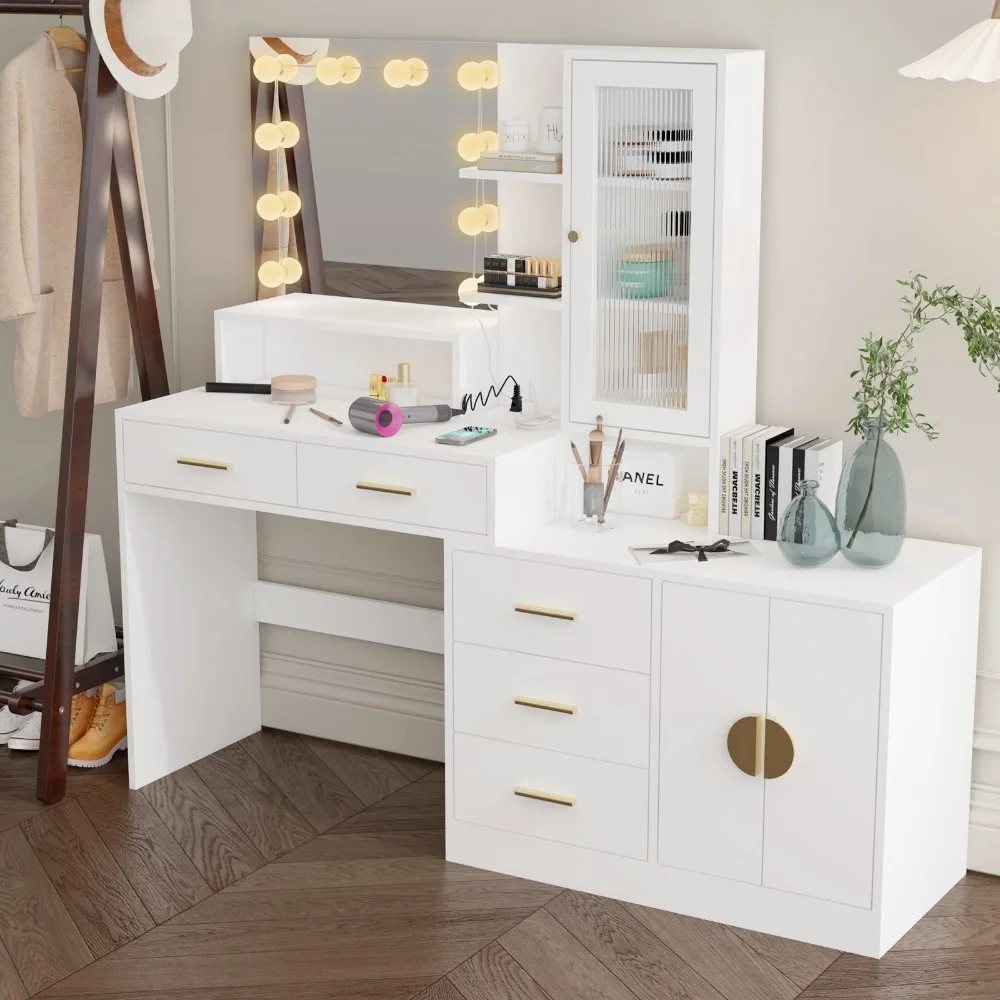 

Makeup Vanity Desk LED Lighted Mirror with Drawers Dresser Desk & Power Outlets