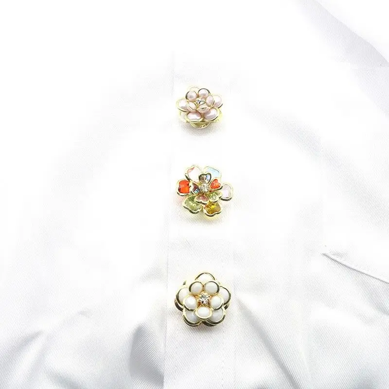 New 1Pcs 23mm Floral Cufflinks Shirt Buttons DIY Handmade Decoration Women\'s Diamond Studded Shirt Dress Alloy Accessories