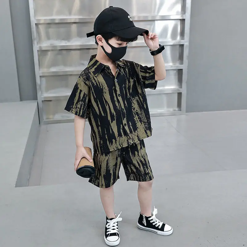 

Childrens Summer Shirt Set 2024 Boys Vacation Style Thin Shirt Cool Shorts Handsome Fashion Two Piece Set Baby Clothes