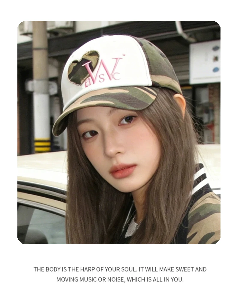 Neue koreanische Baseballkappen für Damen und Herren mit Nieten und gestickten Buchstaben, Sonnenschutz, Farbblock-Design, vielseitige Schirmmützen, modische Camouflage – Detail 7