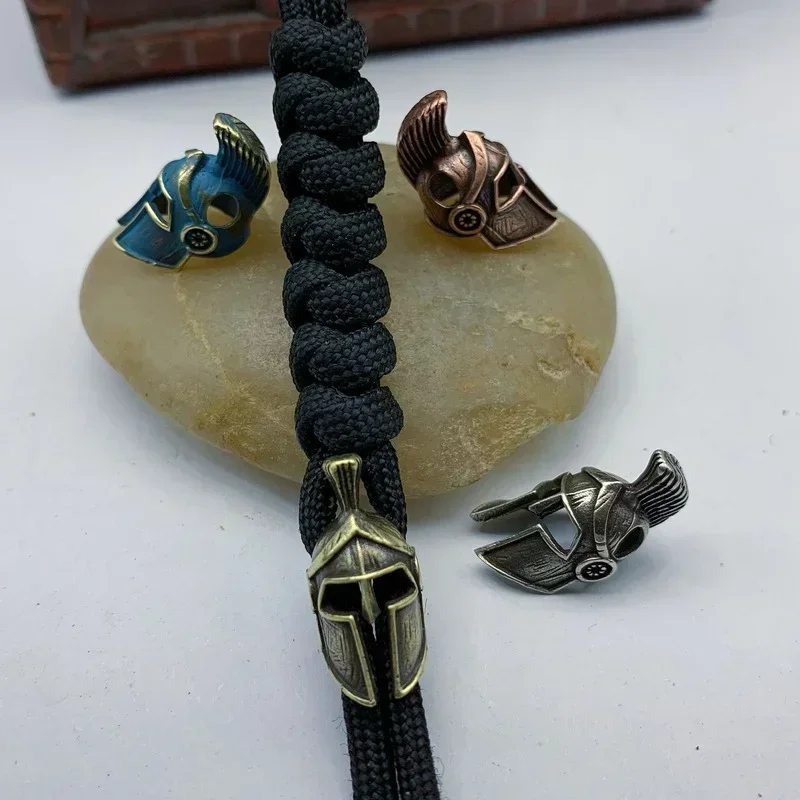 Roman Knight Warrior Helmet Knife Beads Lanyard Pendants Retro Brass Charms DIY Paracord Woven Bracelets Accessories Outdoor