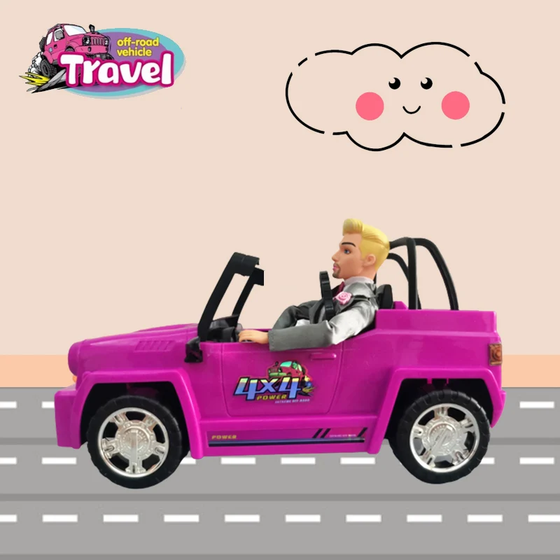 Travel Convertible Jeep Car Doll Vehicle Two Seat Cool Car for Dolls Toy Car Model  Girl\'s Birthday Gift Dollhouse Accessories