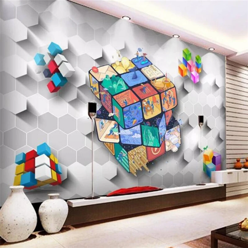 

Custom Wallpaper Original 3D Rubik's Cube Blocks Wall mural Papel de parede Hotel Entertainment Living room bedroom tapety Обои