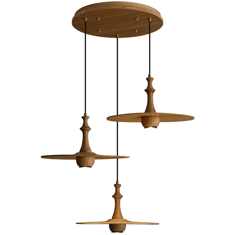 

Medieval flying saucer chandelier living room dining room duplex villa new Chinese solid wood lamps