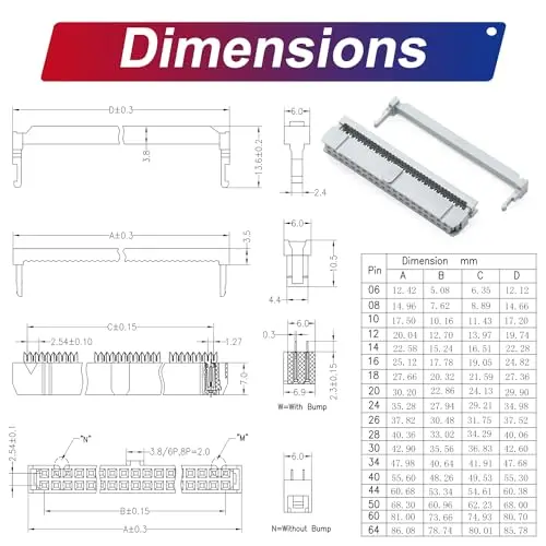 Câble ruban plat IDC 2.54mm, David 40 broches mâle à femelle câble d'extension IDE 30cm 1 pièce (FM40-30cm-1Pcs)