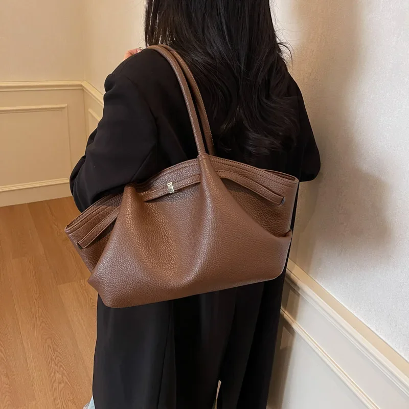 New Premium Lychee Pattern Tote Bag Large Capacity  Underarm Single Shoulder Bag Soft PU Leather Commute Bag Tote Bag for Women