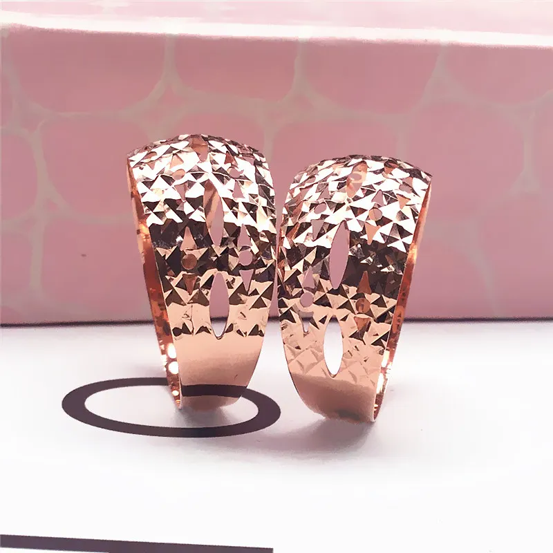 585 purple gold 14K rose gold new vintage hollow wide version wedding rings for couples fancy luxury jewelry for girlfriend