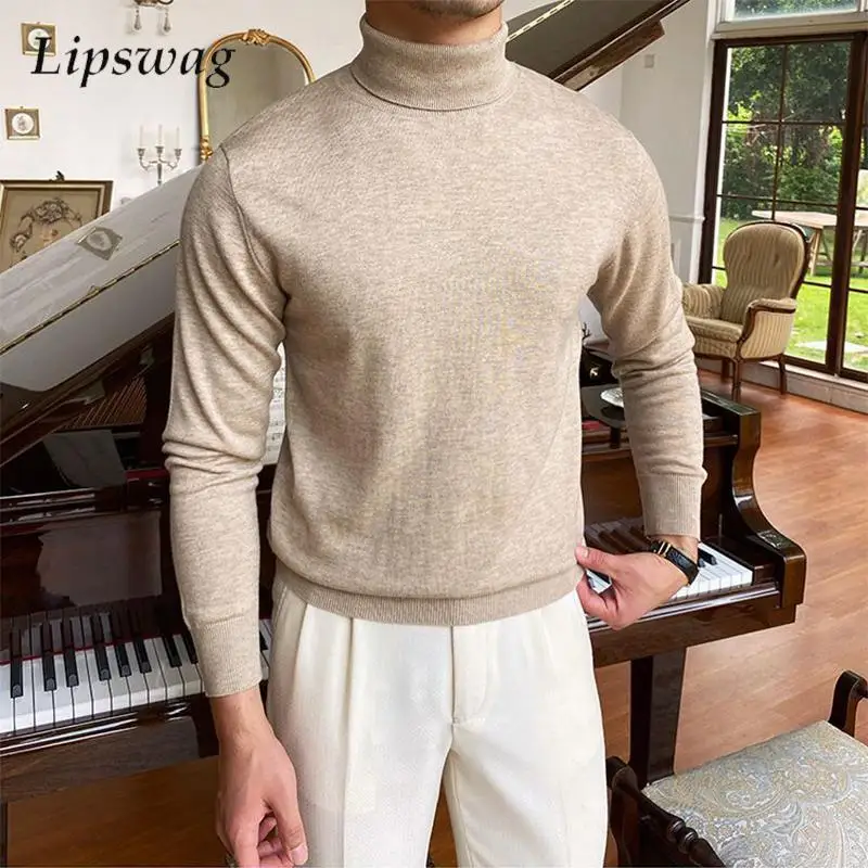 

Fall Winter Warm Turtleneck Sweaters Mens Knitting Slim Fit Long Sleeve Jumper Tops Outdoor Casual Solid Color Knitted Sweater