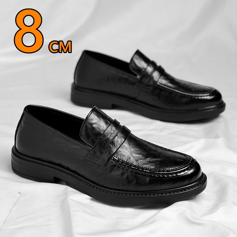 

Men's Dress Shoes Increase 8cm Genuine Leather Breathable Invisible Heightening Shoes Business Casual Soft Soled Men Derby Shoes