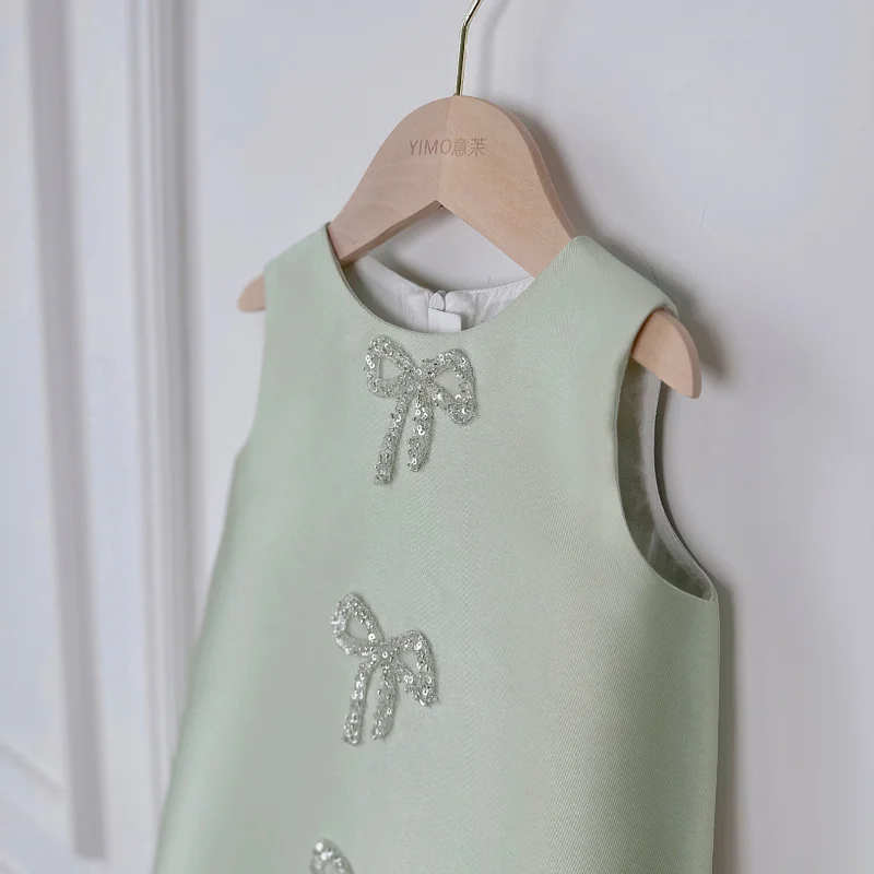 Avocado Green Girls' Dress Simple Sleeveless Princess DressABaby Girl Korean Style First Birthday Dress kids