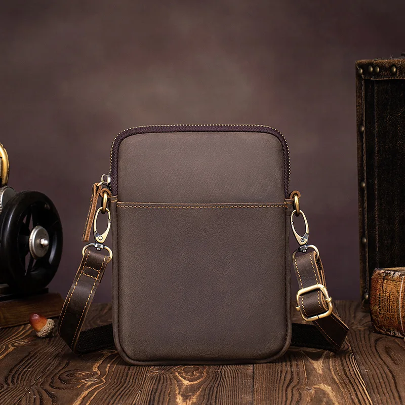 Retro business grade genuine cowhide crossbody bag for men, genuine leather, casual and portable, single shoulder bag