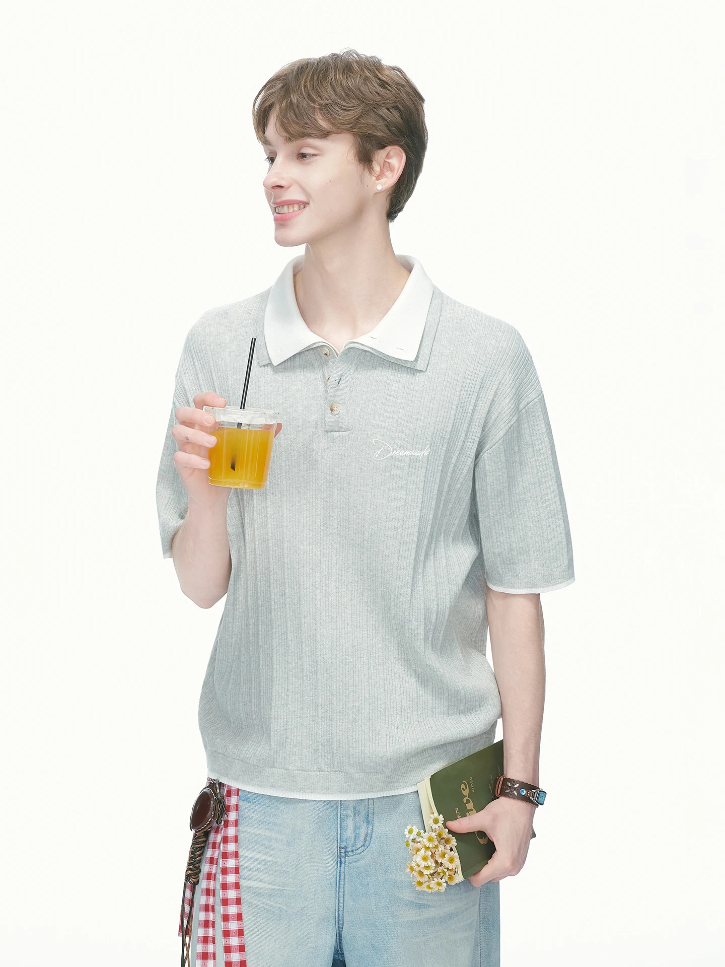 Dream Made American Style Color Block  Neck Knitted Short Sleeve T-Shirt Men Summer Couple Half Sleeve Top Breathable Com...