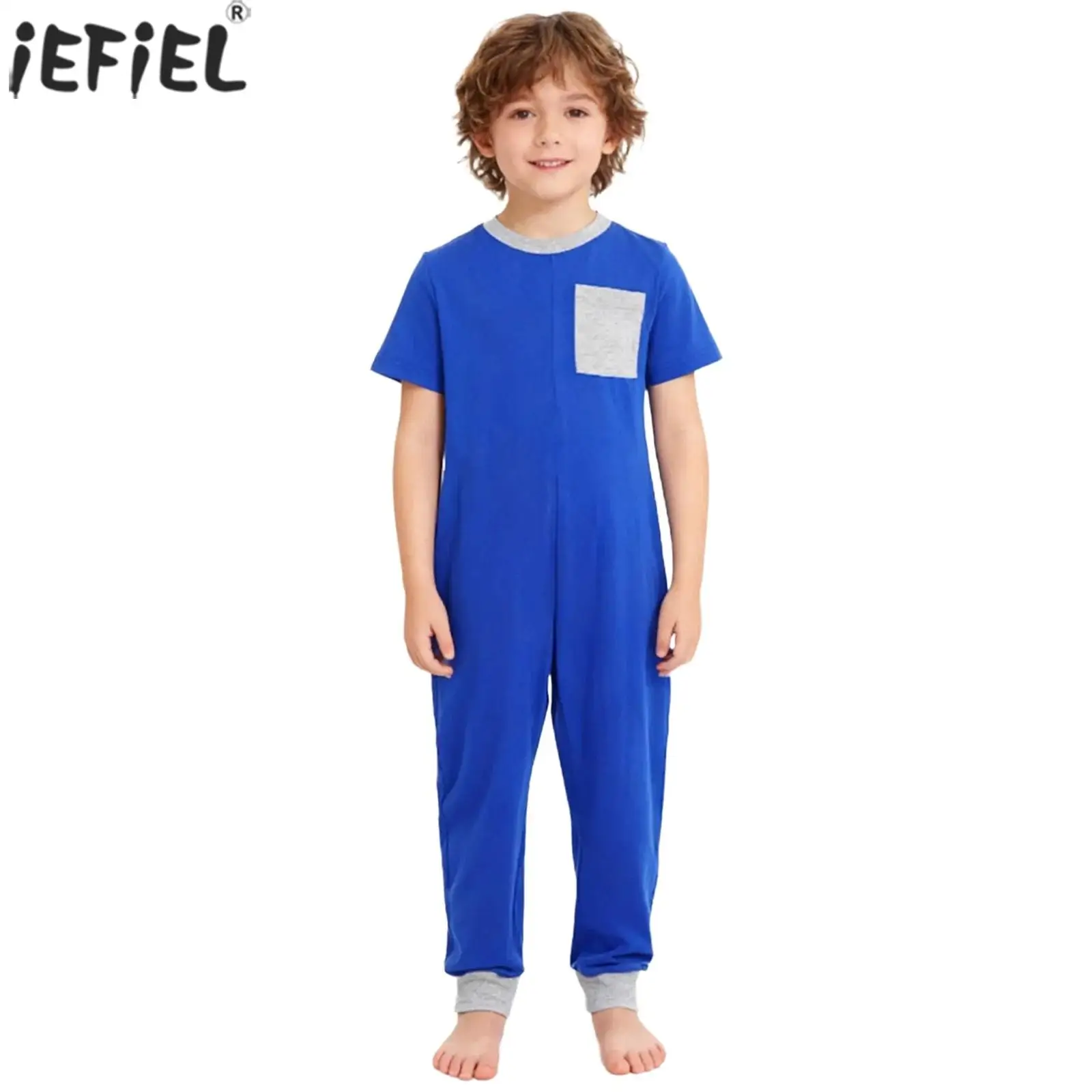 Special Needs Adaptive Clothing for Children Round Neck Short Sleeve Zipper One Piece Jumpsuit Sleepwear Workout Sportswear