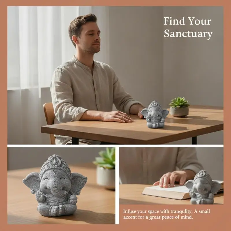 1Pc Guardian Elephant Statue With Hands Clasped In Prayer Position For Home Decoration - Hand-Painted Resin Sculpture