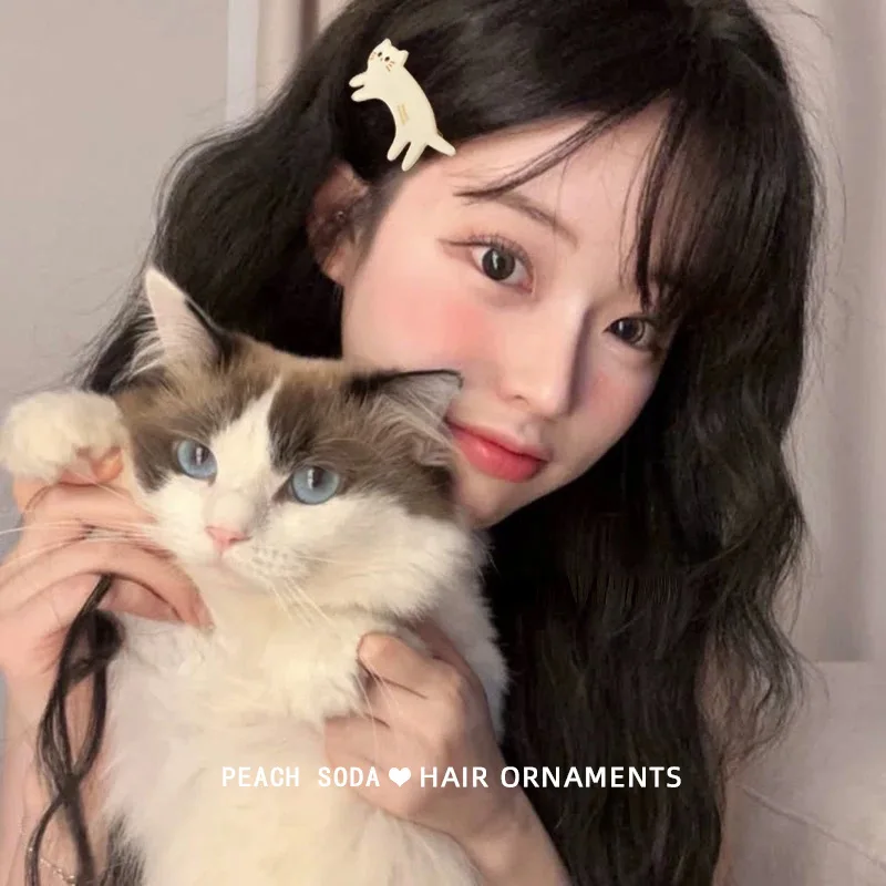 2026 New Women Korean version cute cat acetate hairpin bangs side clip temperament half tied clip on the back of the head lady