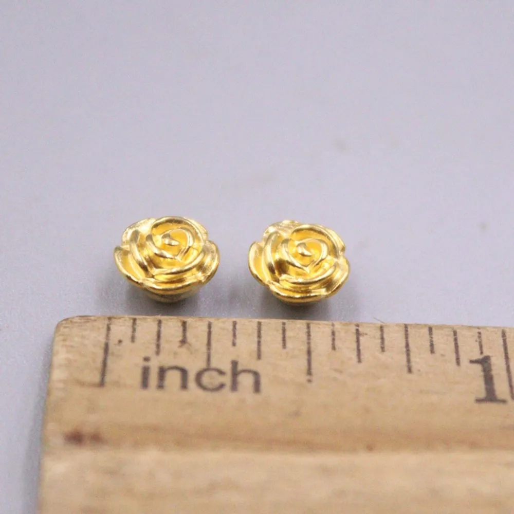 1PCS Real Pure 999 24K Yellow Gold Bead DIY Lucky Rose Flower Small Pendant 0.09-0.1g