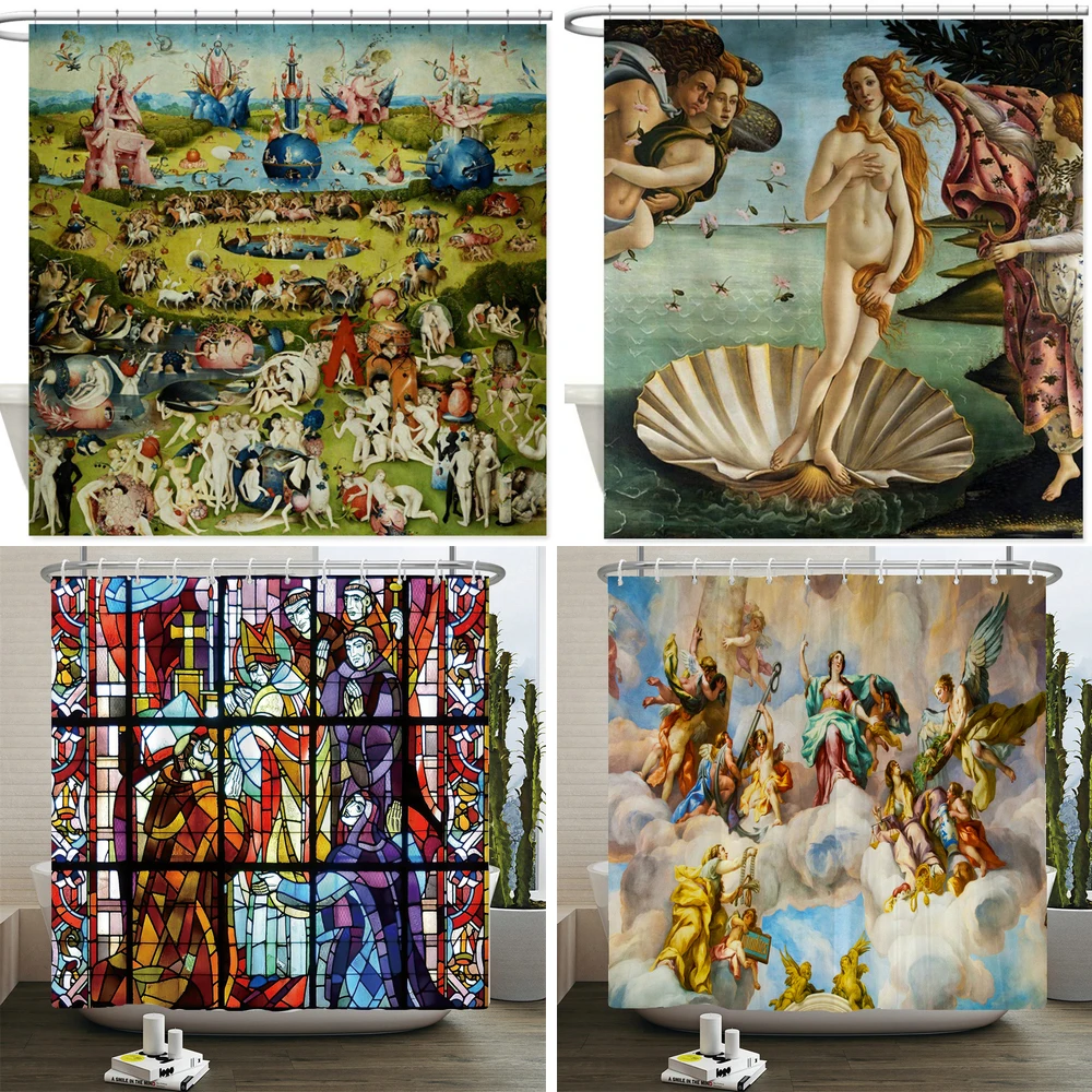 The Garden of Earthly Delights Shower Curtain for Bathroom Art Bath Curtain Angel Jesus Christ Painting Polyester Shower Curtain