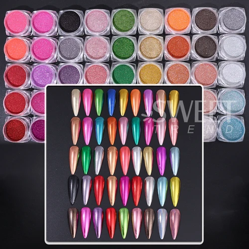 Imagen 2 del producto 24/26/45 colores polvos de uñas cromados oro plata efecto espejo metálico Material holográfico de brillo de uñas para suministros de manicura