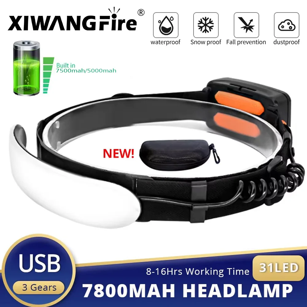 7800mah/5000mah USB Rechargeable Headlights LED Running Lights Outdoor Large Floodlight Repairing Lanternes Warning Lamp 3 Modes
