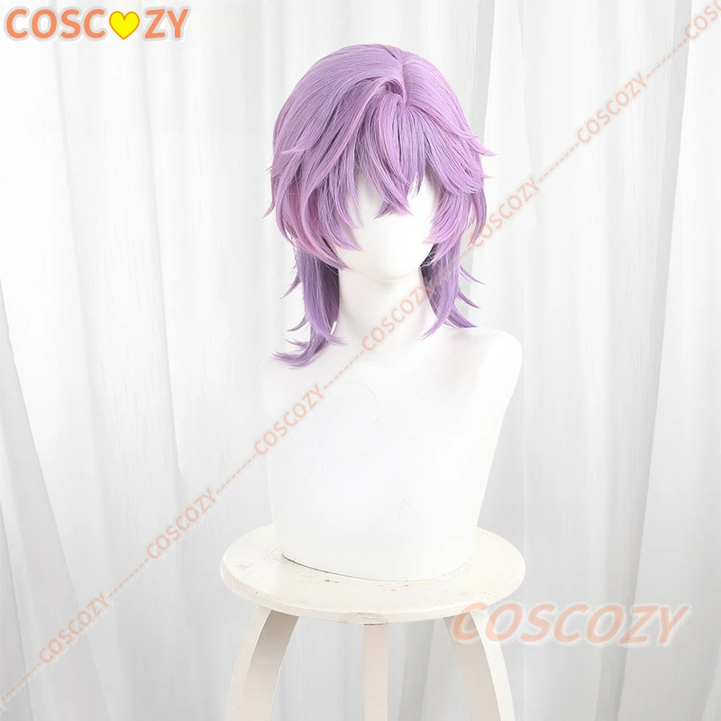 دورين شعر مستعار تأثيري 38 سنتيمتر الأرجواني مختلط التدرج الرجال النساء تأثيري أنيمي شعر مستعار مقاومة للحرارة الاصطناعية الشعر هالوين تأثيري الباروكات