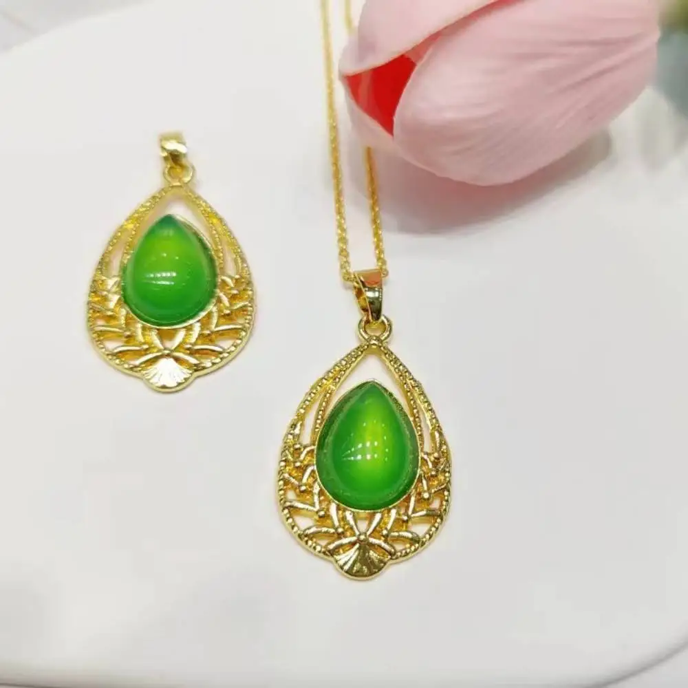 Elegante Pingente de Jade Chrysoprase para Mulheres, Cadeia Clavícula, Colar Natural Calcedônia, Jóias Charme, Simples Pedras Preciosas Elegantes