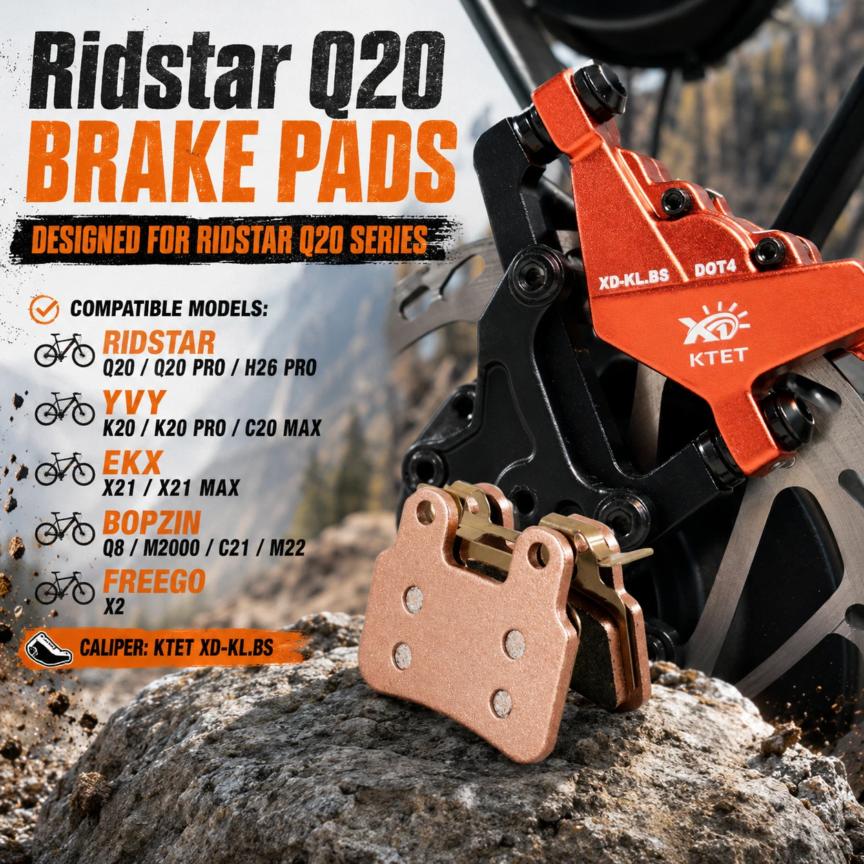 

Daily Commute Ebike Brake Pads Semi-Metallic Long Lasting for Ridstar Q20 YVY EKX Bopzin Freego KTET XD-KL.BS