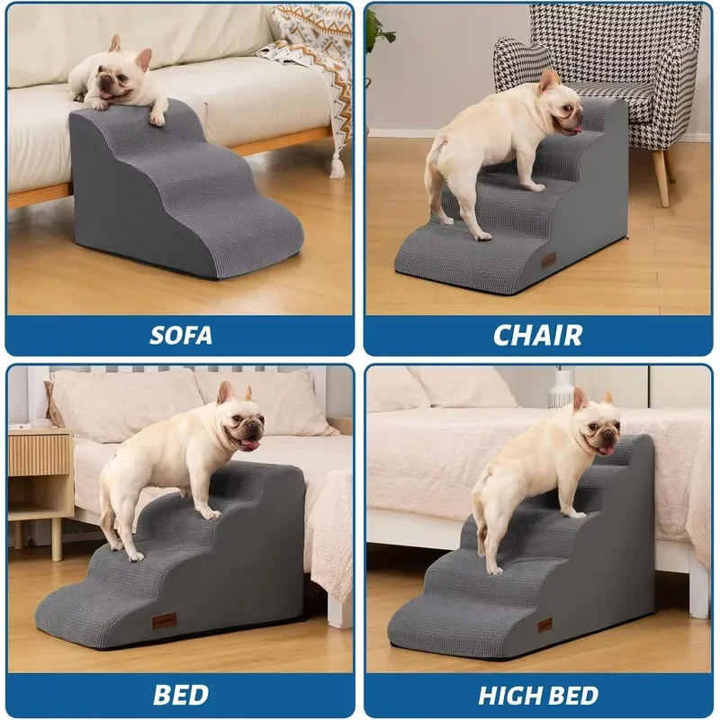 Pet Ramp Dog Stairs 3 Step Foam Pet Steps For Bed Couch Senior Small Dog Cat Grey Non Slip