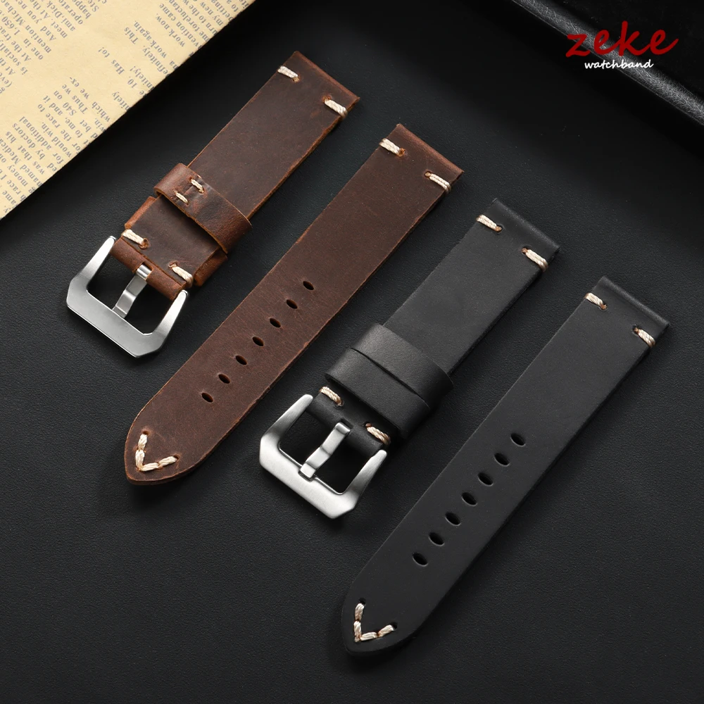 Handmade Stitching Cowhide Watch Strap Vintage Business Watchband 18mm 20mm 22mm 24mm 26mm Soft Leather Strap Men's Bracelet