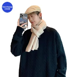 TRSYPHXM 2024 New Sweater Men's Round Neck Loose Trendy Spring and Autumn Winter Retro Knitted Shirt Top Clothes